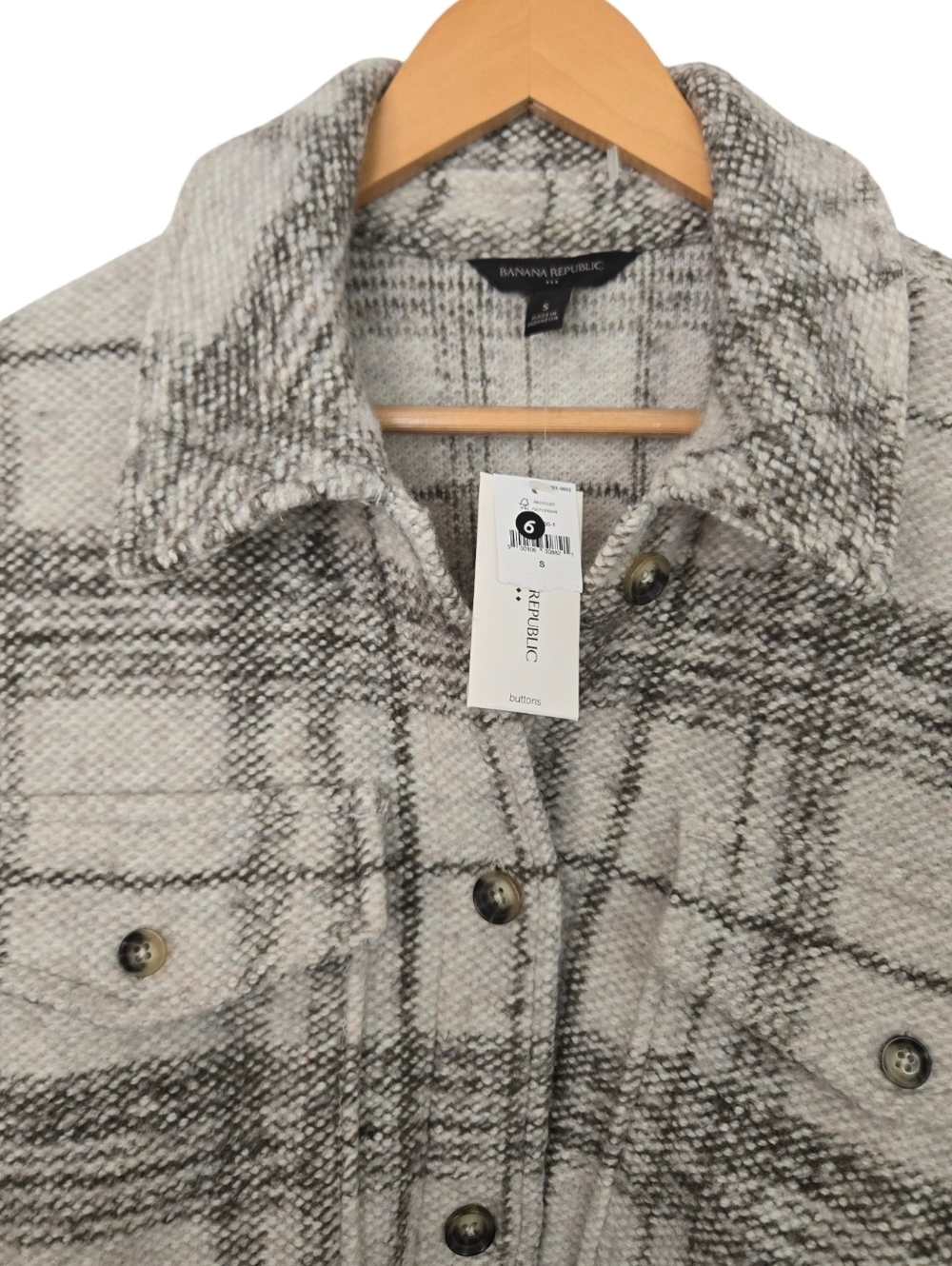 Banana Republic Plaid Shacket Jacket Wool Blend Button Front NWT Small - Picture 4 of 7